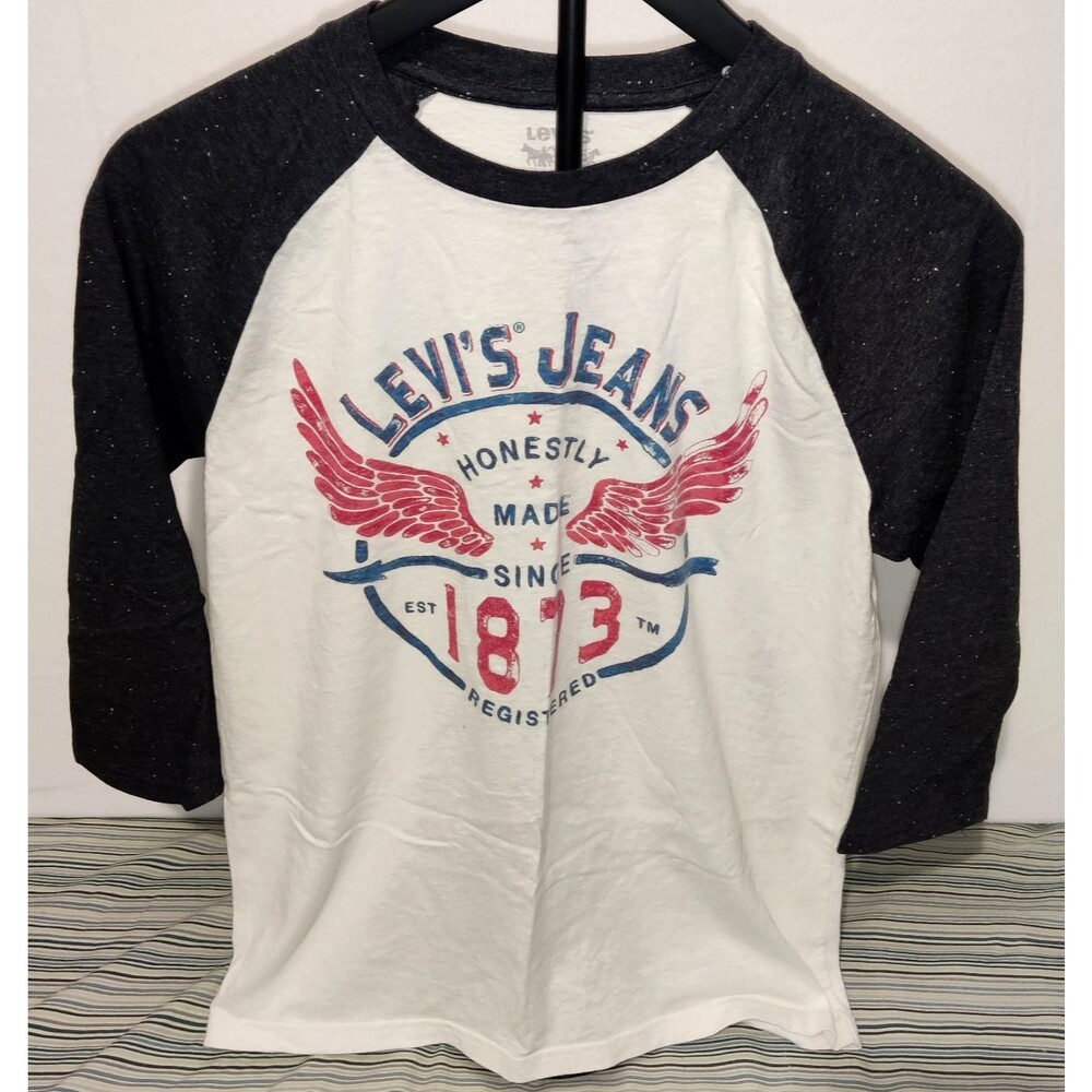 LEVI’S Women's TShirt Sz L Graphic Logo Cotton Blend Colorblock Sleeves